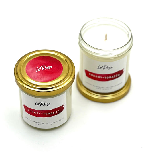 Soy wax candle "LeRose Cherry+Tobacco", 25h