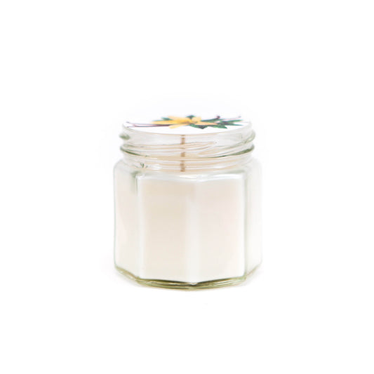 Candle in a hexagon glass with vanilla scent