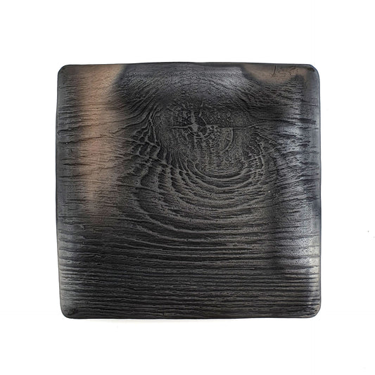 Candle pad, black ceramic with wood texture, ⌀ 15 cm