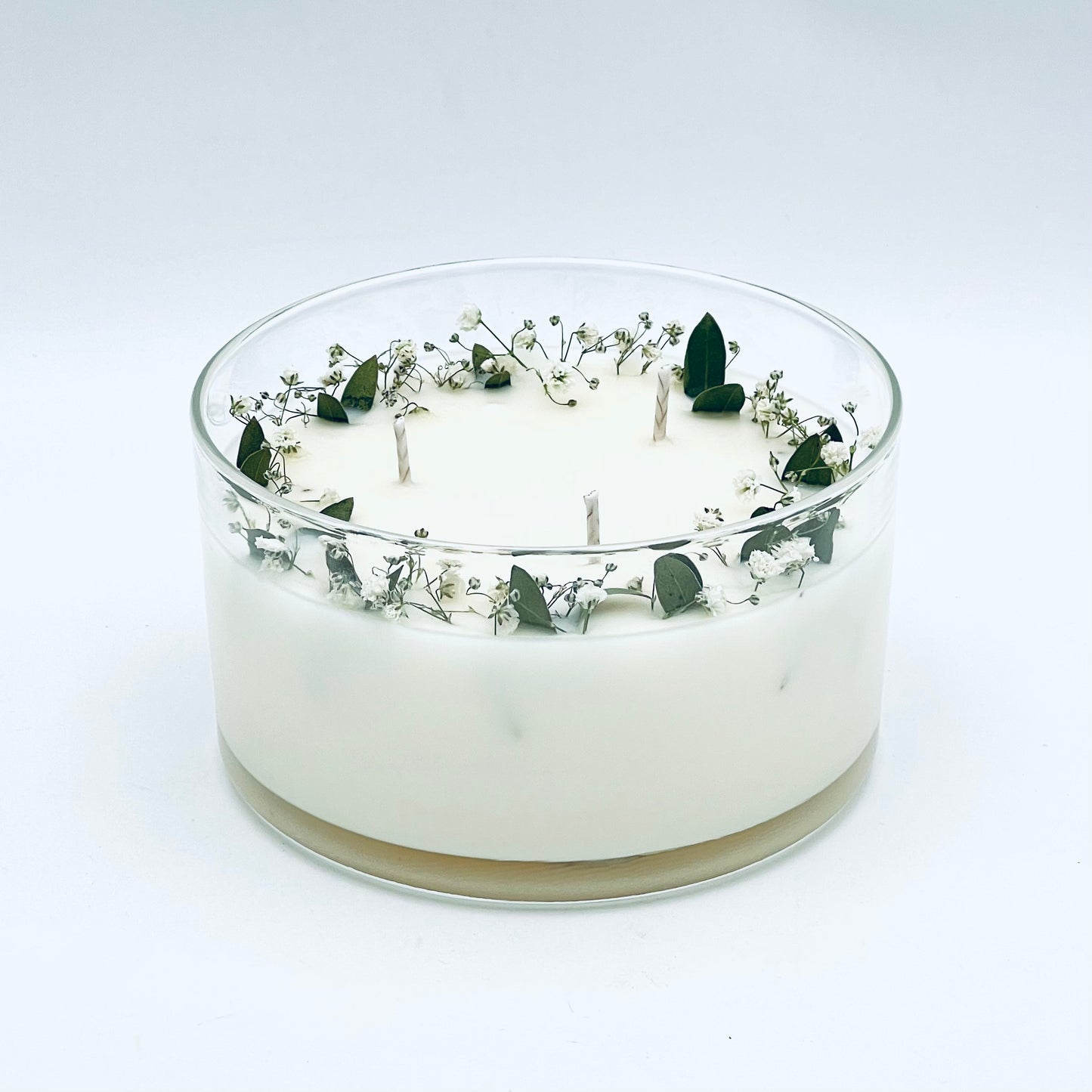 Sojas vaska svece "Jasmīns" stikla traukā, ar trīs degļiem, ⌀ 14x8 cm