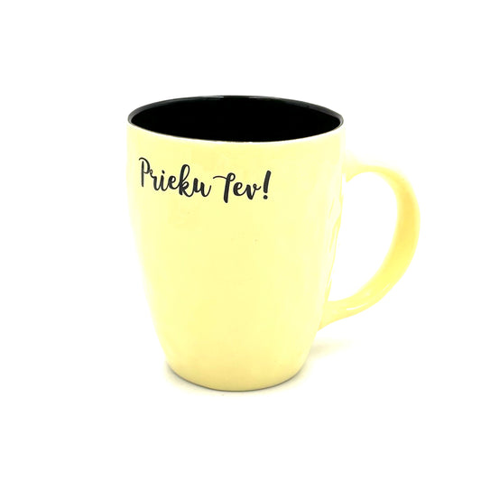 Ceramic mug, "Prieku Tev", light yellow