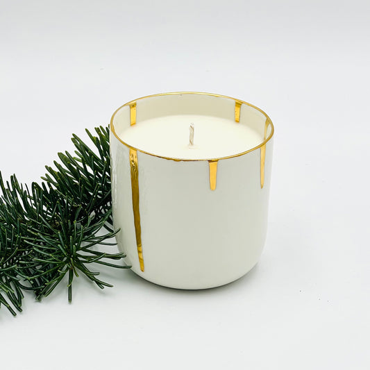 Soy wax candle in a handmade porcelain container, limited quantity