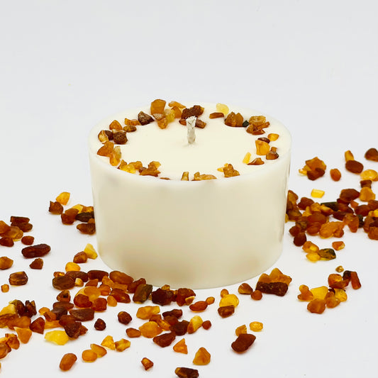 Свеча из натурального соевого воска с кусочками янтаря и ароматом "Золотой янтарь"