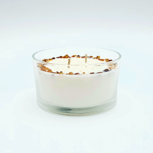 Свеча из соевого воска "Янтарь иn Цветы липы" в стеклянной таре с двумя конфорками, ⌀ 11x8 см.