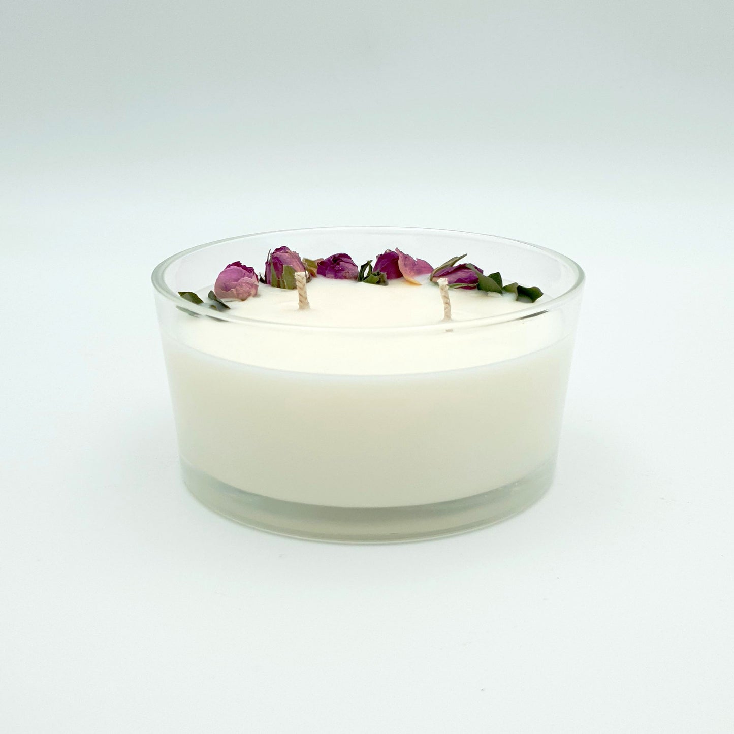 Sojas vaska svece "Velveta Roze" stikla traukā, ar diviem degļiem, ⌀ 11x8 cm