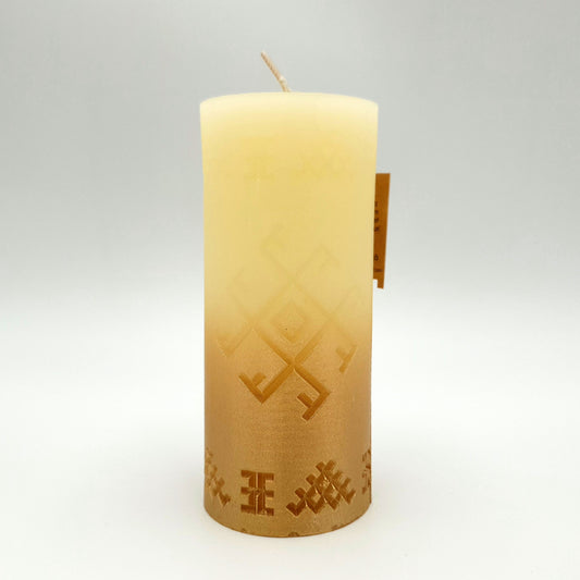 Свеча с латвийским узором «Крест Огня», бежевый с золотым